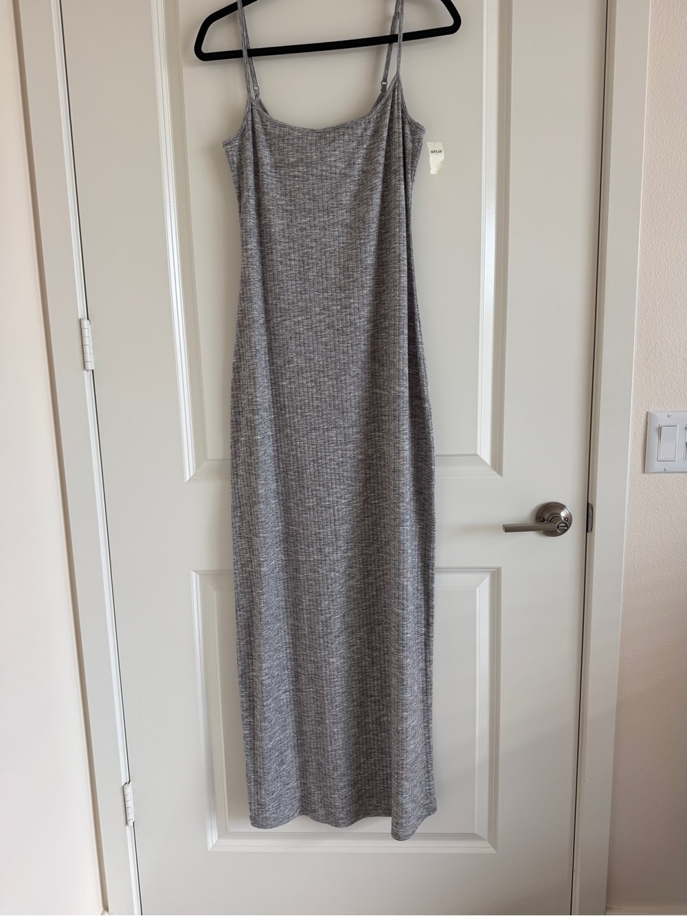 aerie Heather Gray Ribbed Spaghetti-Strap Maxi Dress